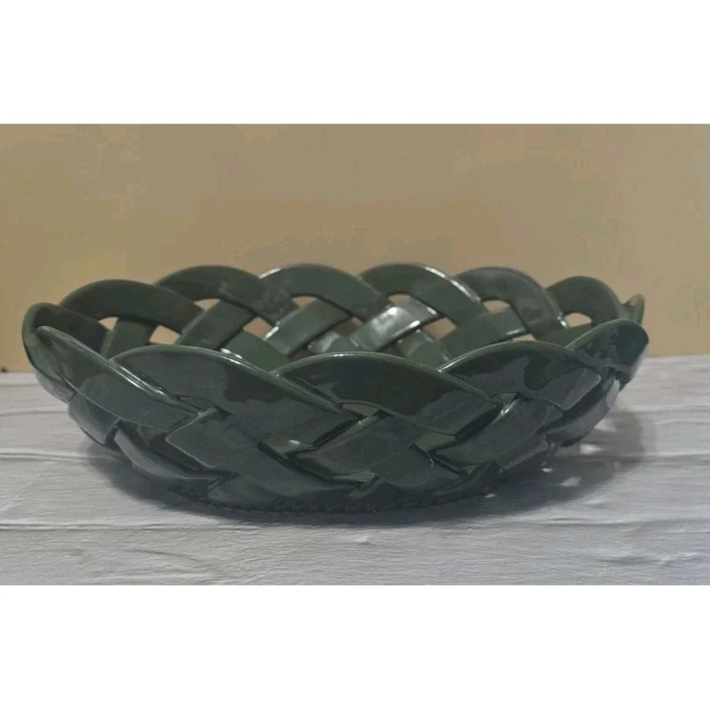 RARE Vintage Primo'Gi  Ceramic Woven Bread Snack Basket Italy Lime Green 9.5